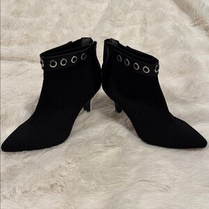 Adrienne Vittadini Black Ankle Boots with Silver Eyelets